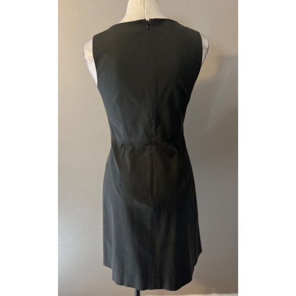THEORY Dress 6 Gray Pinstripe A Line Pockets Cotton Blend Sleeveless Cotton Wool - Picture 2 of 8